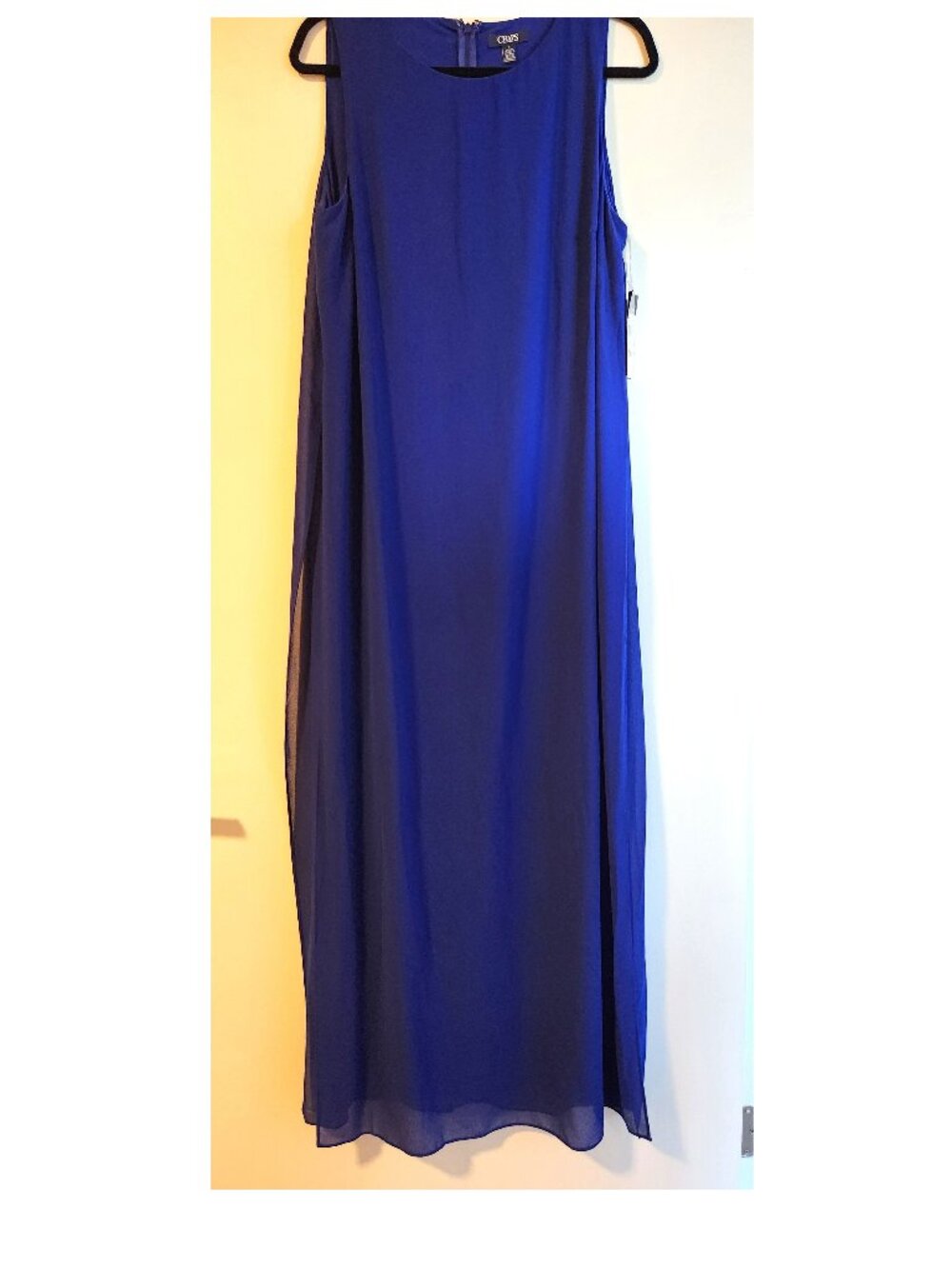 NWT: Chaps Royal Blue full length dress, sheer overlay, (Cesoir) 16